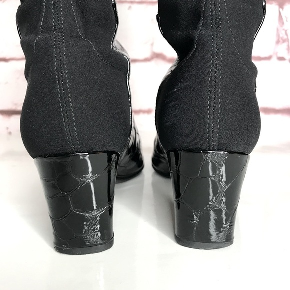 STUART WEITZMAN Croc Embossed 50/50 Ltd Edition Black Patent Leather Heel Boot 4 - Picture 5 of 16